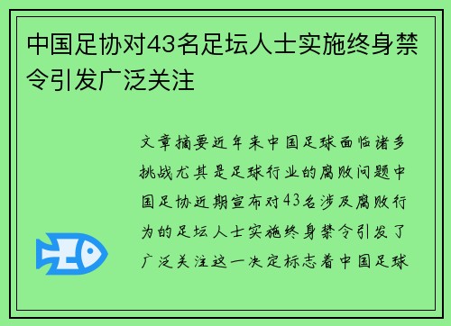 中国足协对43名足坛人士实施终身禁令引发广泛关注